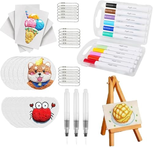 BEZHGOC Kit de pintura mágica con textura de espuma 3D, 52 piezas de pintura mágica hinchada 3D, esponja mágica de lona, bolígrafos de dibujo de burbujas, suministros de arte