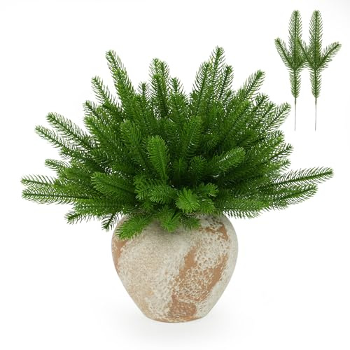 Künstliche Kiefernzweige, 60 Stück, grüne Blätter, künstliche Tannenzweige, Weihnachtsdekoration, DIY-Zubehör für Girlanden, Kränze, Weihnachten und Haus- und Gartendekoration (60)