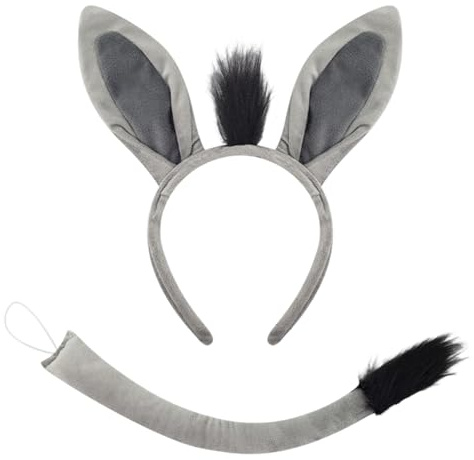 KBSICWO Esel Kostüm Set, Esel Ohren Haarreif und Schwanz, Tier Verkleidung Set für Halloween Karneval Fasching Maskerade und Cosplay