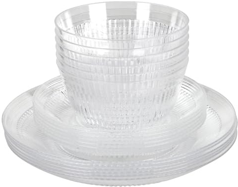 Taylor & Brown 18Pcs Plastic Dinnerware Sets for 6, Unbreakable Clear Dinner Dishes, Reusable Lightweight Serving Plates Bowls Tableware Set, Perfect for Camping, Picnic, RV, Parties, BBQ