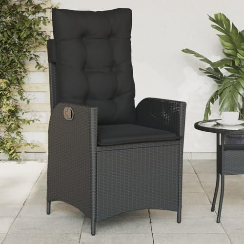 SooIarix Gartensessel Verstellbar mit Kissen Schwarz, Poly Rattan Outdoor Relaxsessel, UV-beständig, 110 kg Tragfähigkeit, für Balkon & Garten
