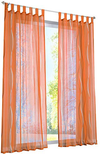 1er-Pack Voile Gardinen mit Wellenförmig Druck Design Vorhang Lichtdurchlässig Vorhänge (BxH 140x225cm, Orange mit Schlaufen)