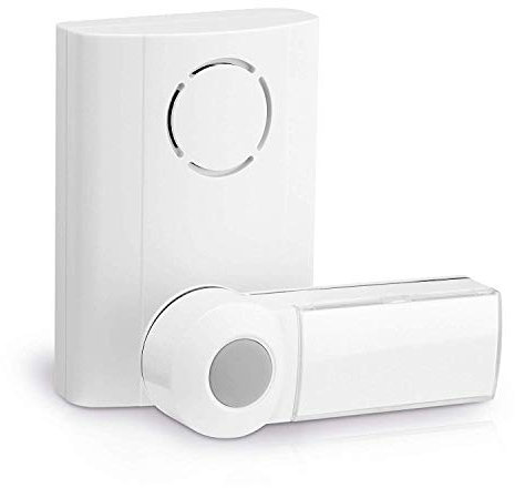 conecto CC50230 Funktürklingel Türklingel Funkklingel - Set Inkl. Sender/Funk-Taster und Empfänger/Klingel (100M Reichweite, 36 Klingeltöne/Melodien, kabellos, Wireless, batteriebetrieben, IP44) weiß