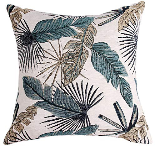 Yeiotsy Cushion Case for Sofa Bed, Tropical Leaf Cushion Cover Decorative Pillow Case Jacquard Chenille (Teal)