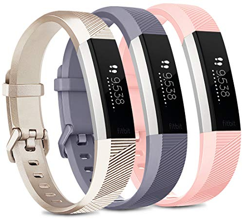 Vancle 3 Pack Kompatibel für Fitbit Alta HR Armband und Fitbit Alta Armband, Verstellbares Sport Ersatzarmband für Fitbit Alta HR/Fitbit Alta (Gold/Grau/Rosa, S)