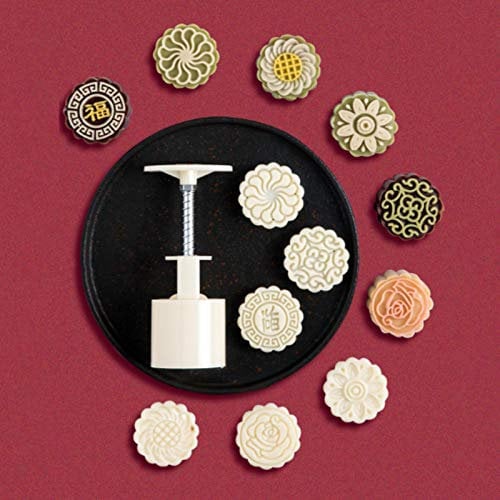 75g Mooncake Mould with 6 Flower Stamps Bakeware Cookie Cutter Hand Press Mould Cake Decoration Tool Kitchen Gadget for Kitchen Cookie Muffin Fondant Cupcake Dessert