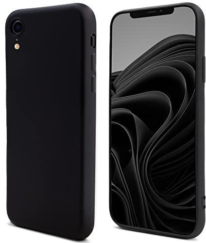 Moozy Lifestyle. Cover per iPhone XR, Nero - Custodia in Silicone Liquido con Finitura Opaca e Fodera Morbida in Microfibra