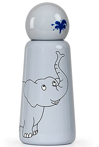 LUND LONDON Stainless Steel Water Bottle | 300ml Insulated Water Bottle BPA Free | Cool and Modern Leak Proof Skittle Bottle Flask | Cold for 24+ Hours, Hot for 12 | Elephant by