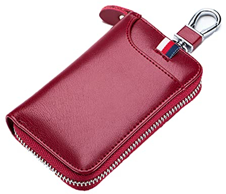 Su.B Leder-Schlüsseletui, 6 Schlüsselhaken, Kartenhalter, Geldschein-Brieftasche, Autoschlüsseltasche, Multifunktions-Schlüssel-Organizer - Rot