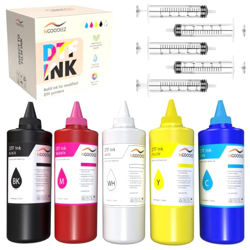 NGOODIEZ DTF Nachfülltinte für DTF-Drucker Umrüstkit Direkt zum Filmdruck auf T-Shirt (5x500ml)