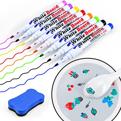 GEWDW Magic Water Painting, Water Doodle Pens, Magic Water Colouring Pen, Washable Dry Wipe Markers for Children Painting / Marking (8 Pieces)