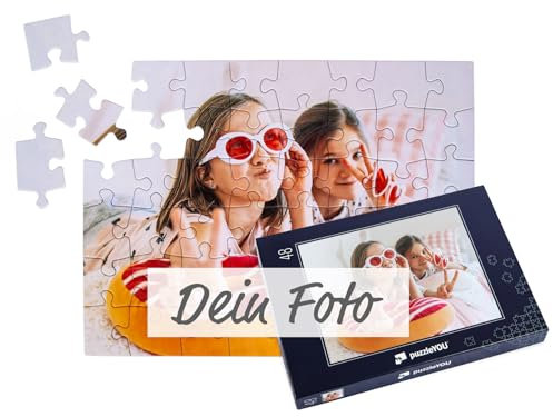 puzzleYOU Fotopuzzle selbst gestalten - Fotopuzzle 48 Teile, Schachtel-Design Blau - Puzzle mit eigenem Bild erstellen - 48 Teile Puzzle individuell Bedrucken