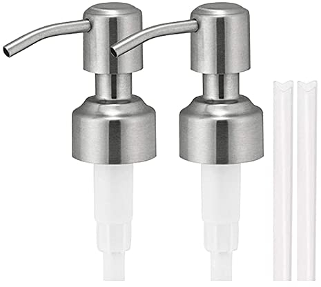 2 Packs Soap Dispenser Pump Replacement for Glass Bottle Stainless Steel Rust Proof Lotion Pump for Kitchen Bathroom Accessories Soap Dispenser with 5 Inch Tubes for Regular Mouth Bottle