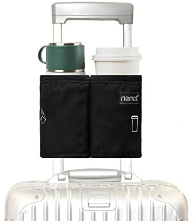 riemot Luggage Travel Cup Holder Free Hand Drink Caddy,Hold Two Coffee Mugs,Fits Roll on Most Suitcase Handles, Black, Luggage Travel Cup Holder