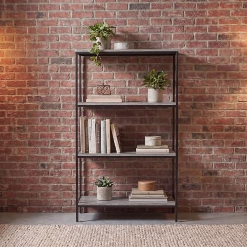 Vida Designs Brooklyn Bücherregal aus Holz – Aufbewahrungsregal – Rustikale Industriemöbel (Grau, 4 Etagen)
