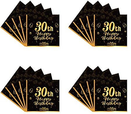 Happy 30th Birthday Napkins Black and Gold,20Pc 30th Tableware Party Napkins,30th Birthday Decorations Tissue Luncheon Paper Napkins for Women,Men,Him,Her 30th Birthday Party Supplies Table Decoration