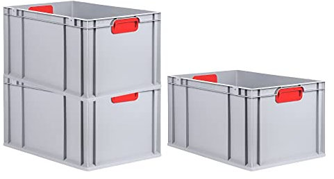 PROREGAL SuperSparSet 3x Eurobox NextGen Color | HxBxT 32x40x60cm | 65 Liter | Griffe rot geschlossen | Verstärkter Boden | Eurobehälter, Transportbox, Transportbehälter, Stapelbehälter
