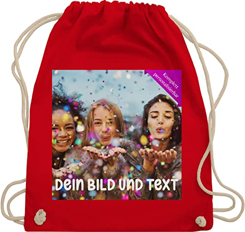 Turnbeutel Rucksack - Foto eigenem - Fotogeschenk I Geschenk Bild personalisiert I Geschenk mit Bild I Custom Photo - Unisize - Rot - jga kita beutel selbst drucken druck stoffbeutel kinder