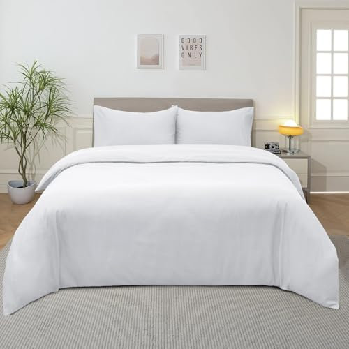 Imperial Rooms King Size Duvet Cover Sets Brushed Microfiber 3 PCs Plain White Bedding Set with Pillow Cases Button Closure Ultra Soft Quilt Bed Cover (230 x 220 Cm)