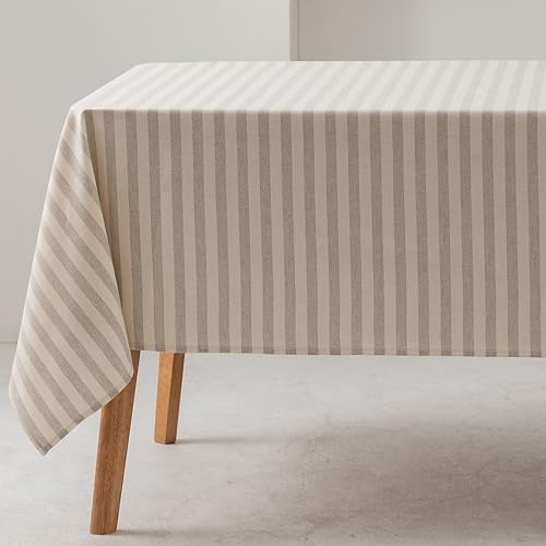 GAMUSI Tischdecke, rechteckig, Streifen, hellgrau, wasserdicht, Stoff, 100% Baumwolle, waschbar, Innen- und Außenbereich, 140 x 100 cm