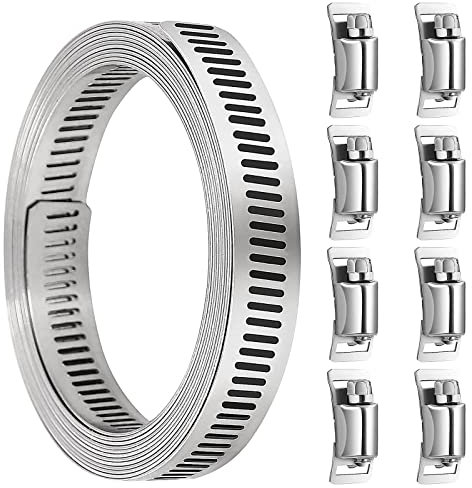 Btstil Hoses Clamps, 3m/9.8ft Adjustable Stainless Steel Large Jubilee Clips Assorted with 8pcs Fasteners Worm Drive Hose Clips for Intercooler Tube Exhaust Ducting Fuel Line (3m/9.8ft)