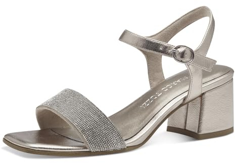 MARCO TOZZI Damen Sandalen mit Absatz Glitzer Elegant, Gold (Platinum), 37 EU