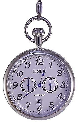 OGLE 3ATM wasserdichte Edelstahl-Energiespeicheranzeige Tageskalender große Taschenuhr selbstaufziehend automatische Skelett-Taschenuhr