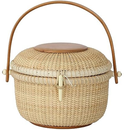 Teng Jin Runde Nantucket Abendtasche Handtasche überzogene Körbe sind handlich Hartholz Swing Griffe Cane-on-cane weave, 8 Zoll
