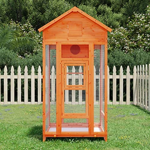 Homgoday Voliere Vogelvoliere Vogelhaus Vogelkäfig Außenvoliere Käfig mit Wasserfestes Dach und Ausziehbare Bodenwanne Braun 91,5x53x170 cm Massivholz Kiefer