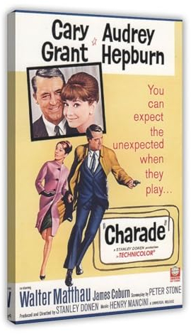 MAHWER Charade Vintage-Film-Poster, Leinwand-Poster, Wandkunst, Dekor, Bild, Gemälde für Wohnzimmer, Schlafzimmer, Dekoration, Rahmenstil, 50 x 75 cm