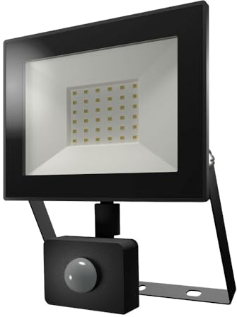 HOFTRONIC - LED Strahler mit Bewegungsmelder und Dämmerungsschalter 30W - PIR 10m 120° - 4770lm vervangt 250W - Außenstrahler 4000K Neutralweiß - IP65 Strahler außen - Scheinwerfer