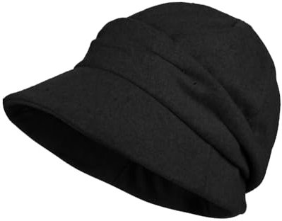 Ballonmütze Winter mit Schirm Wintermütze Filz Warm Baskenmütze Elegant Vintage Schiebermütze Windschutz Newsboy Mütze Künstler Barett Cap Schirmmütze für Damen Mädchen Wandern Outdoor Schwarz