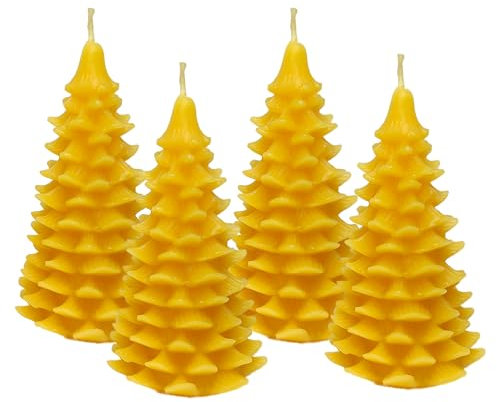 Bienenwachskerze | Tannenbaum - Klassisch | Weihnachtsdekoration | Weihnachtsgeschenkkerze | Handgemacht | Handbemalt | 100% Bienenwachs (Klassisch 4 klein, Nicht Bemalt)