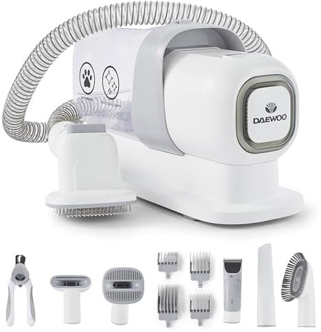 Daewoo Dog Grooming Vacuum Kit, Suitable for Both Cats & Dogs, Quiet Mode for Nervous Pets, Easy Carry Handle with 7 Attachments, Salon Experience, for Dogs, Cats and Any Furry Friends, Pet Grooming