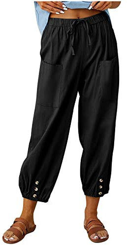 Awrvia Haremshose Damen Yoga Freizeithose Lange Große Größe Hose Pluderhose Schlanke Sommerhose Elastische Taille Strandhose Leinen Baumwolle Stoffhose Leichte Hosen Lockere Pumphose für Frauen