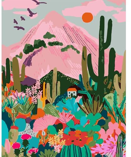 DAERLE Peinture par Numéros pour Adulte Jardin de cactus, Kits de Peinture au Numéro Paysages Avec Pinceaux Peinture de Dessin de Pigment Acrylique, Vloisirs Créatifs Adultes 40x50cm