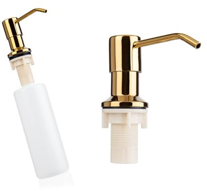 Distributeur de savon liquide vaisselle pour évier de cuisine encastrable rond 300 ml (doré)