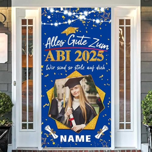 Dicodes Personalisierte Graduation Tür Banner ABI 2025 Prüfung Bestanden Zeichen Dekorationen Banner für Graduation Party(Blau und Gold)