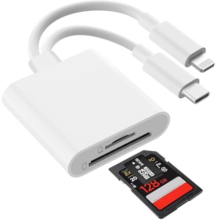 Oblinple 2 en 1 Lecteur de Carte SD pour iPhone iPad Type C, Lightning Adaptateur de USB C Micro SD Card Reader, Double Emplacement pour Carte, Adapter de Carte Mémoire Prenant en Charge Les SD TF
