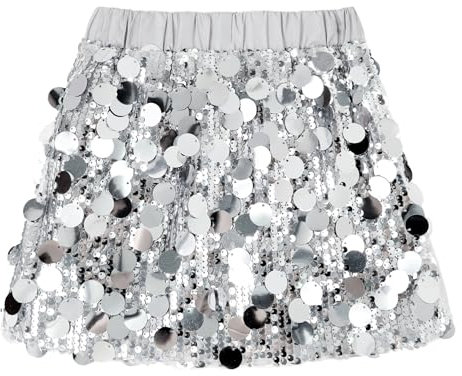 Miipat Bambina Ragazze Paillettes Gonna con Vita Elastica Bambini Tutu Principessa Gonna per Bambine Danza Compleanno Principessa Festa Gonne Pantaloncini Argento 140 6-7 Anni
