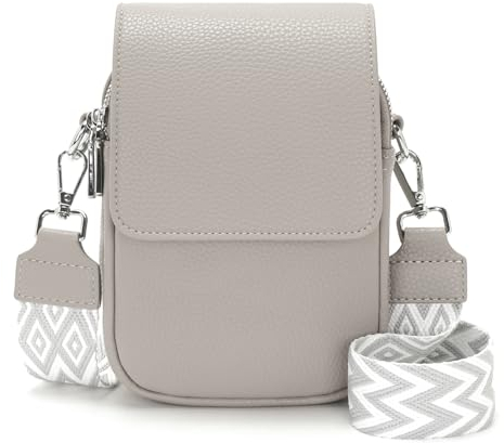 YISUOHOOM Handy Umhängetasche Damen klein Handytasche Zum Umhängen Kleine Handtasche Damen Crossbody Bag Grau Es gibt 4 Taschen und 7 Partitionen