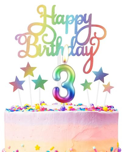 Regenbogen 3rd Geburtstag Kerzen, Regenbogen Zahl 3 Kerze für Kuchen, Regenbogen Happy Birthday Kerze Kuchen Toppers, Bunte Kuchen Kerzen Kuchen Toppers für Mädchen Jungen 3rd Geburtstag Dekorationen