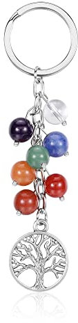 PiercingJak Porte-clés Arbre de Vie Chakra Pendentif Pierre Naturelle Porte Clef Chakra Pierre Precieuse Porte Clé Portection Bonheur Femme Homme Cadeau Anniversaire Noël Fête des Mères