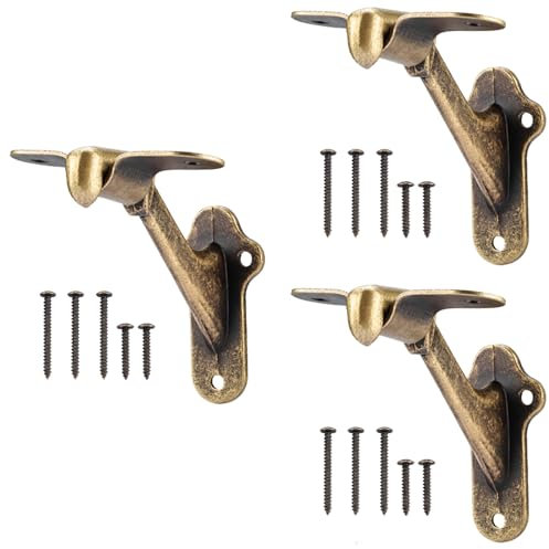RealPlus Handlauf-Treppenhalterungen, 3 Stück, robuste Handlaufhalterung mit Schrauben für Treppen, Treppengeländer, Halterung (antikes Messing)