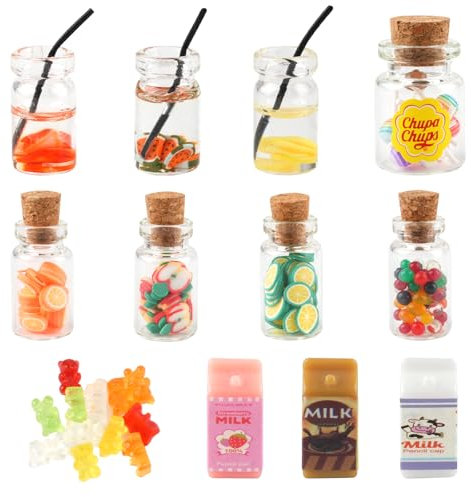 12 Stück Wichtel Zubehör Weihnachten Miniatur Essen und Trinken, Miniatur Puppenhaus Zubehör, Mini Food Küche, Miniatur Essen und Trinken, Miniatur Lebensmittel Set für Weihnachten Deko