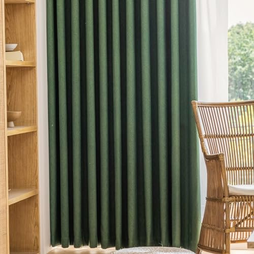 KnSam 2er Set Grün Vorhänge Blickdicht Jungs, Vorhang Verdunkelung Muster Jacquard Einfarbig, Chenille Ösen Ösenvorhang Gardine Vorhänge, Jeder B 132 x H 115cm
