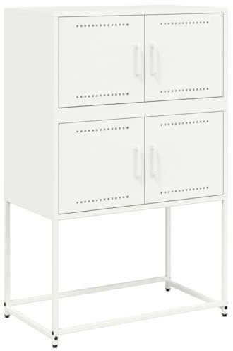 vidaXL Sideboard, Kommode mit Stauraum Tür, Beistellschrank für Wohnzimmer Schlafzimmer, Anrichte Highboard, Industrie-Stil, Weiß Stahl