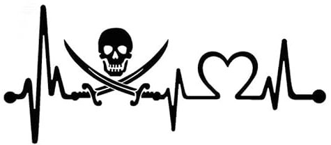 JIFENLI Autoaufkleber 20,3 cm * 8,9 cm Jolly Roger Pirat Herzschlag Lifeline Mode Auto Aufkleber Vinyl Schwarz/Silber