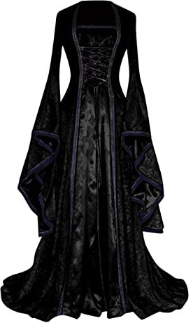 Allbestop De Table Bleu Robe Femme Enceinte,Robe Grossesse Shooting Photo Médiévale Renaissance Costumeegothique Femme Cape À Capuche Médiévale Floral Midi Corset Dress Boho Deguisement(Noir,XXL)