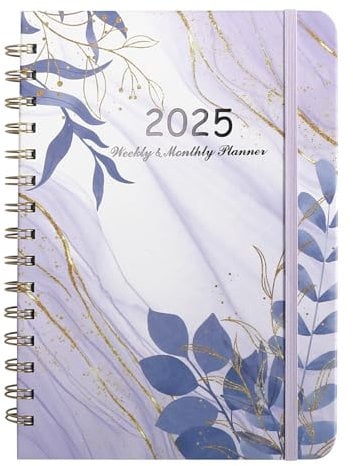 Terminplaner 2025 Kalender 2025 Ringbuch A5 mit Blumen Lesezeichen Planer 2025 Kalender 2025 Buchkalender 2025 Januar bis Dezember Wochenplaner Schülerplaner 2025 Planner 2025 Taschenkalender (Lila)